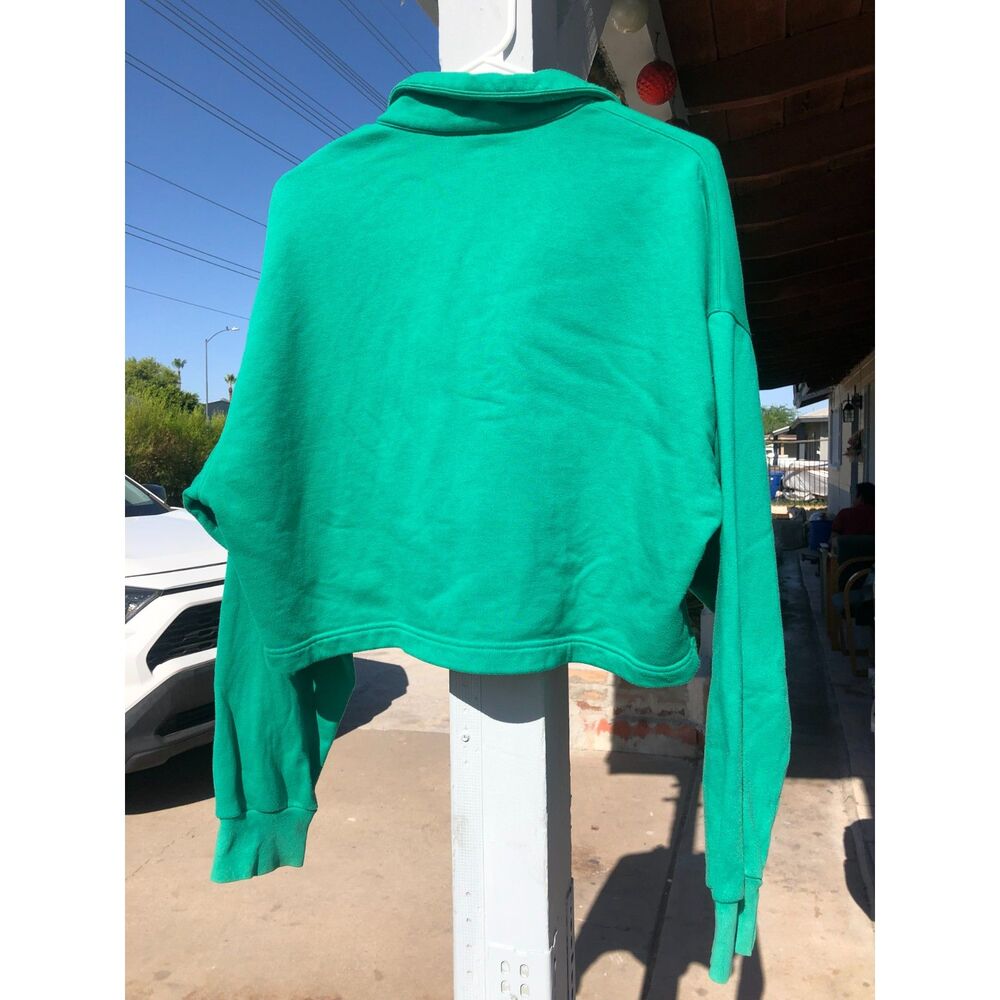 Alo Yoga Emerald Green Polo Henley Cropped Pullover Sweatshirt Luxury oversize M - Picture 2 of 11